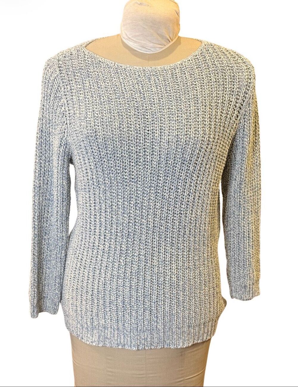 Lauren Jeans Co Women’s XL Ice Blue 100% Cotton Knit Sweater Chunky Coastal